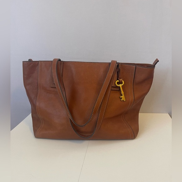 Fossil Handbags - Fossil Brown Pebbled Leather Emma Tote Brass Key